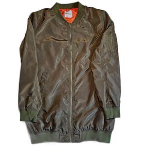 Better Be Shiny Bomber Jacket in Olive Green Zip up w Pockets sz M